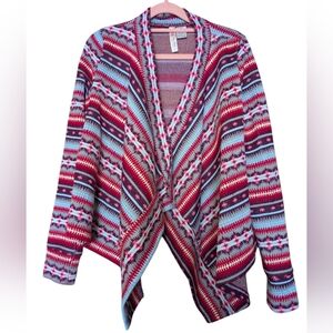 Alice Moon Open Drape Front Colorful Tribal Print Colorful Cardigan Sz S